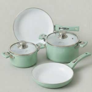 Ensemble de casseroles en céramique antiadhésive en aluminium de la marque HOCA, 4 pièces, couvercles en verre, passe au lave-vaisselle, style américain, pour cuisinières à gaz et à induction - Product Image 2