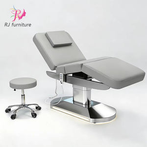 Cama de Belleza Eléctrica de Lujo con Base de Metal y Cuero Sintético Plateado, Cama Ajustable para Tratamientos Faciales y de Pestañas para Muebles de Salón - Product Image 1