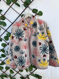 Suzani Embroidery Handmade Floral Velvet Women's <b>Quilted</b> Jacket with Cotton Lining-Spring/Autumn/<b>Winter</b> Gift for Her - Product Image 2