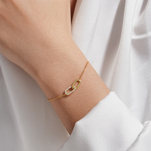 925 Sterling Silver CZ Paperclip Link Bracelet <b>Gold</b> and Silver Colors - Product Image 1