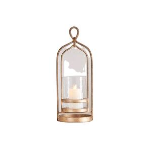 Lanterne à bougie classique en acier inoxydable et verre, finition dorée brillante, pour la décoration d'événements et de Noël, lanterne suspendue - Product Image 1