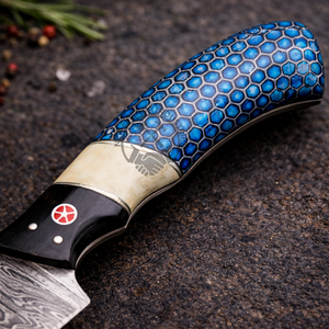 Top Trending Custom Handmade Damascus Steel Fish Fillet <b>Knife</b> 8" Extra <b>Sharp</b> Ambidextrous Blue Honeybee Nest Style Resin Handle - Product Image 5