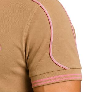 Premium Camel <b>Brown</b> <b>Mens</b> Polo <b>Shirt</b> With Pink Contrast Collar Shoulder Piping And Sleeve Trim Custom Logo Embroidery Short - Product Image 6