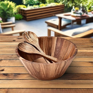 Saladier en bois d'acacia, nouveau design, avec 2 cuillères - Product Image 2