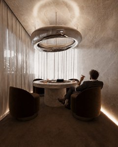 Ensemble de table de bar moderne en pierre ronde avec chaises rembourrées, structure en métal, design minimaliste, pour bar à domicile, club, usage commercial - Product Image 4