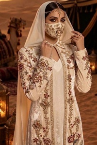 Abaya de Terciopelo Crema con Bordado Floral, Vestido de Noche de Dos Piezas, Manga Larga, Cuello Cuadrado, Cintura Natural, Ropa de Fiesta para Mujeres Musulmanas - Product Image 5