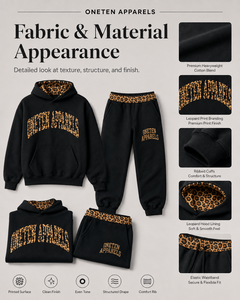 Ensemble sweat à capuche et jogging pour homme, noir, avec logo léopard, manches longues, coupe classique, streetwear, pour l'automne, délavé à l'acide, léger - Product Image 6
