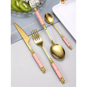 Juego de Cubiertos de Metal de Diseño con Mangos Esmaltados, de Alta Calidad, Aptos para Lavavajillas, para Hogar, Hoteles, Bodas, Juego de Cubiertos para Cena - Product Image 4