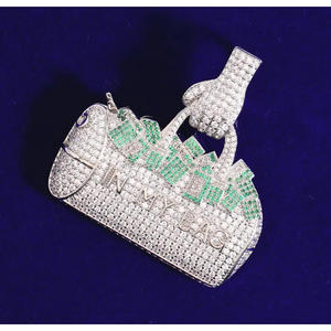Designer Money Bag Pendant with VVS Moissanite Diamonds and 925 Sterling Silver Streetwear Jewelry - Product Image 1