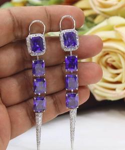 Fashionable <b>Silver</b> Finish Zircon <b>Long</b> <b>Earrings</b> with Stone Look <b>Earring</b> for Women for Evening Looks for Party Wear Fashion - Product Image 5