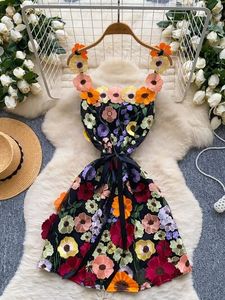 Robe courte à nouer à la taille à motifs floraux, style doux, robe de soirée d'été - Product Image 5