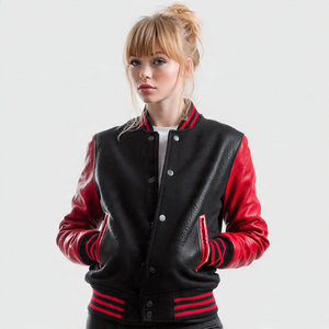 Wholesale Leather Varsity Jacket Women Streetwear Button <b>Up</b> Baseball Leather Jackets Ladies PU Leather Varsity Coat Women's - Product Image 4