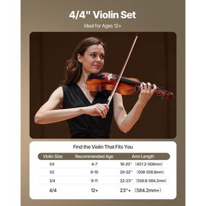Ensemble de violon 4/4 taille adulte avec étui rigide, colophane, archet, épaulette et cordes supplémentaires pour débutants et étudiants - Product Image 4
