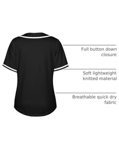 Maillot de baseball noir pour femme, manches courtes, boutonné, uniforme de softball avec bordure blanche - Product Image 4
