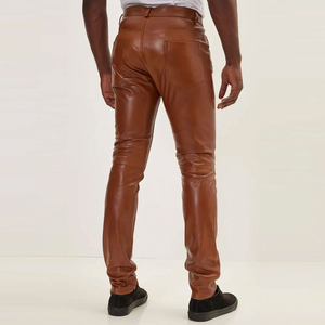 New <b>Men's</b> Spring Autumn Fashionable Pu <b>Leather</b> <b>Pants</b> Vintage Stretch Slim Fit Trousers For <b>Men</b> Casual Solid Color <b>Leather</b> <b>Pants</b> - Product Image 3