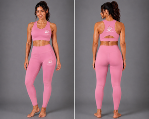 Ensemble de yoga rose 2 pièces : Crop top et leggings taille haute pleine longueur, couleur unie, respirant, en Spandex et Polyester, dos nageur sans manches - Product Image 2