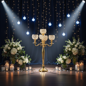 Support de bougie en cristal doré pour centre de table de mariage, candélabre en métal pour décoration de la maison, supports de bougies faits à la main - Product Image 2