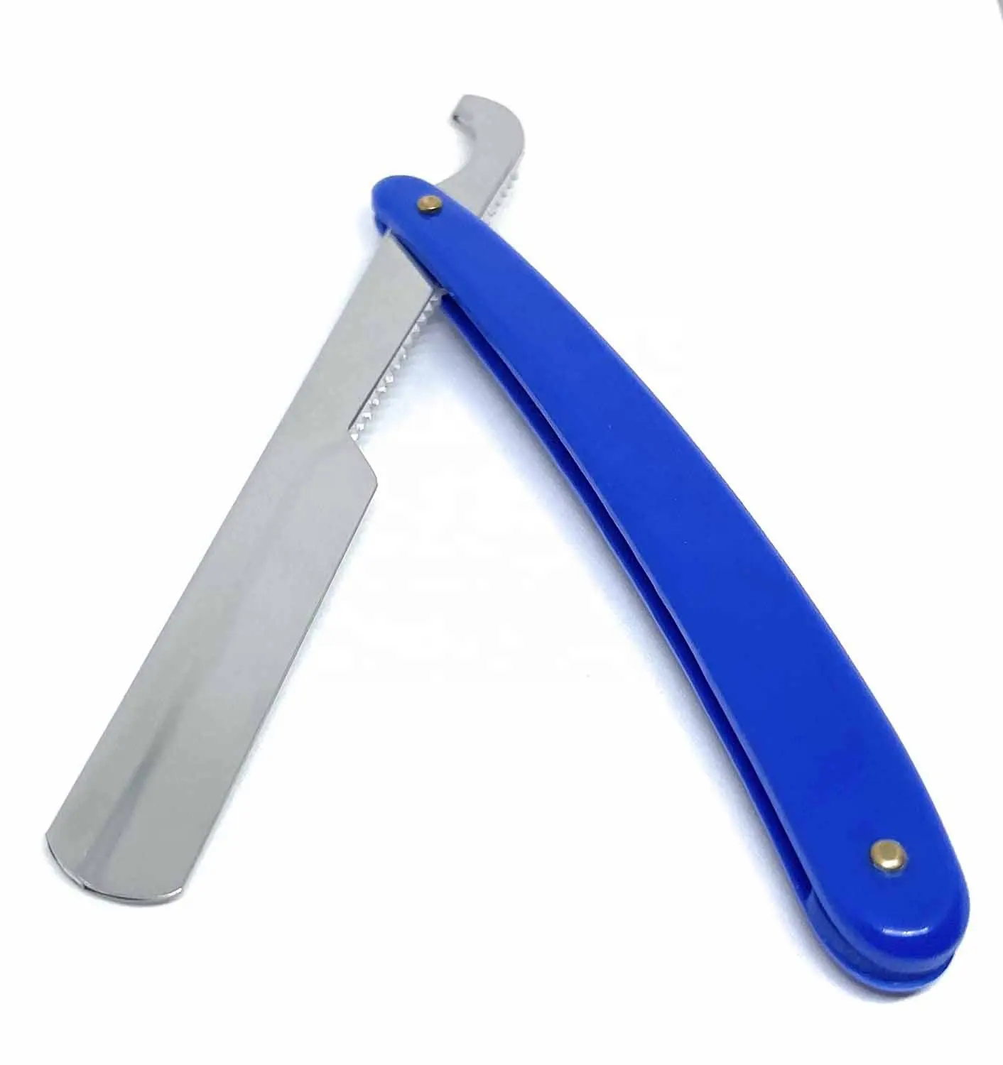 Turkish Style Barber Razor Blue Straight Plastic Handle Barber Shaving Razors Set Foldable Shaving Razors For Men