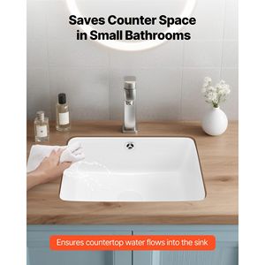 Lavabo Rettangolare Sottopiano in Ceramica Bianca 15.75 X 12.01 Pollici con Foro di Troppopieno, Montaggio a Incasso 15.75 X 12.01 Pollici - Product Image 2