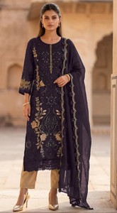 Salwar Kameez de Seda Semi-Cosido con Bordado y Lentejuelas, Estilo Moderno para Bodas, Fiestas y Diwali - Product Image 2
