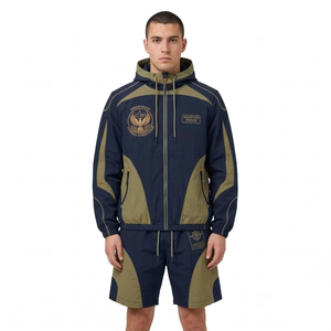 Chaqueta con cremallera y parches reflectantes con logotipo personalizado, conjunto de pantalones cortos deportivos de nailon, chándal unisex cortavientos para hombre, conjuntos de talla grande para hombre - Product Image 5