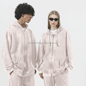 Sudaderas con capucha Vintage lavadas con ácido de peso pesado al mejor precio, sudaderas con capucha de gran tamaño bordadas de alta calidad con cremallera para Primavera de talla grande Unisex - Product Image 3
