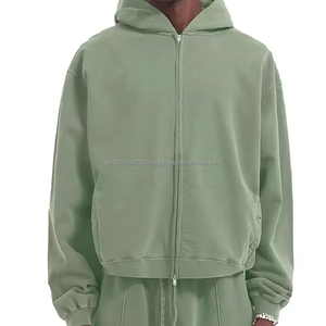 Sudadera con Capucha Corta de Algodón 100% Pesado Estilo Vintage 2024 con Cremallera Completa y Estampado Puff para Streetwear - Product Image 5