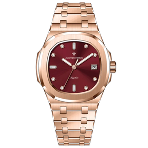Montre résistante à l'eau 50 m, bouton poussoir tendance, fermoir caché, acier inoxydable, ronde, Alexander Ferros 6152R/03, CRISTAL SAPPHIRE - Product Image 1