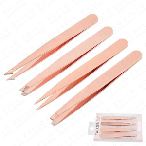 Rose Gold Stainless Steel Slanted Tip Tweezers Set 4 Piece Eyebrow Shaping Precision Beauty <b>Tool</b> Private Label - Product Image 6