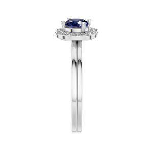Bague double halo moderne et élégante avec saphir ovale et diamant naturel en argent sterling pour mariage et fiançailles Luxe de tous les jours - Product Image 2