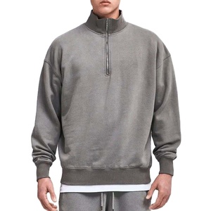 Hot Sale OEM Manufacturer Custom Embroidery Beaded Logo Pullover Men's 100% Cotton Oversized Winter Acid Wash Half Zip - Product Image 5