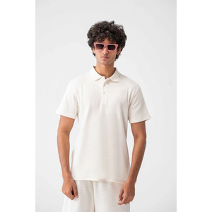 Men's <b>White</b> Cotton <b>Polo</b> Shirt Solid Knitted Casual Summer Wear Short Sleeve Top - Product Image 2