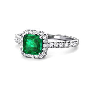 Anillo de compromiso de Plata de Ley 925 con gema de laboratorio para mujer, joyería de piedra, Esmeralda Vintage, Halo cuadrado - Product Image 4