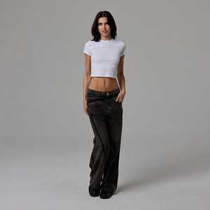 Camiseta Corta Ajustada de Algodón Acanalado Elástico para Mujer, Cuello Redondo, Manga Corta, Estilo Urbano Y2K, Moda de Verano, Venta al por Mayor - Product Image 3