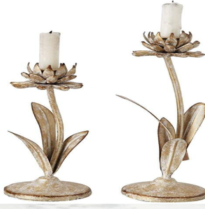 Porte-bougie de luxe en marbre avec base dorée. Artisanat floral exquis disponible à prix de gros. - Product Image 2