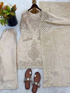 Traditional Embroidery Work <b>Kurta</b> Pant Set with Dupatta | Indian Festive Wear Outfit - Product Image 4