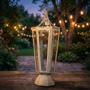 Farol Metálico Cónico Blanco con Paneles de Vidrio, Portavelas Duradero para Exteriores, Decoración del Hogar - Product Image 6