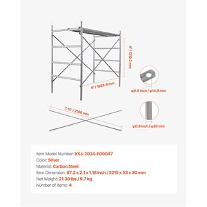 Set da 4 Supporti a X per Ponteggi in Acciaio al Carbonio Solido 6ft x 4ft, Parti di Sicurezza per Ponteggi e Scale - Product Image 6