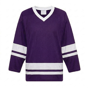 Jersey de hockey sobre hielo morado oscuro personalizado al por mayor, tela de malla transpirable, cuello en V, uniforme de práctica de malla duradera para equipo - Product Image 1
