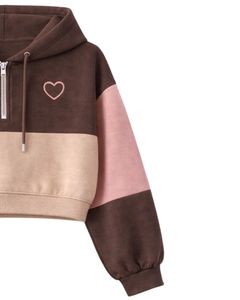 Ensemble décontracté deux pièces pour femme : crop top zippé à capuche et short cargo à imprimé cœur, coloris marron, beige et rose, vente en gros - Product Image 2