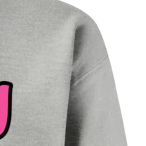 Sudadera de cuello redondo con estampado Pinky Up gris, manga larga, puños acanalados, informal, de forro polar para mujer, estilo urbano a la moda - Product Image 2
