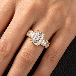 Bague de mariage en or jaune 14 carats avec diamant de laboratoire taille émeraude VVS, diamant synthétique et bande baguette, bijoux fins, vente chaude - Product Image 2