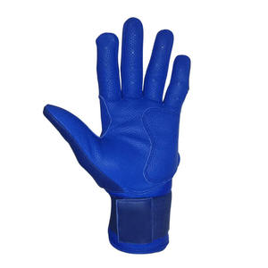 Custom OEM Royal <b>Blue</b> Leather Baseball Batting Gloves Textured Palm Grip Breathable Finger Holes Adjustable Wrist Strap - Product Image 4