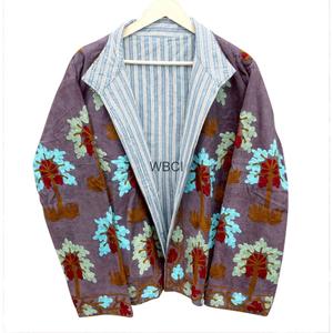 Classy Embroidered <b>Quilted</b> Women <b>Jacket</b> Mandarin Collar Floral <b>Pattern</b> Lightweight Corduroy Coat for Autumn Winter - Product Image 1