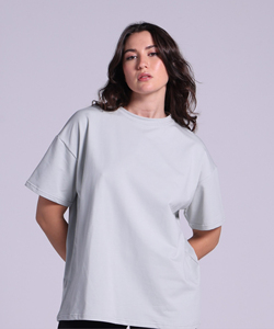 T-shirt ample personnalisé pour femme en coton délavé, col rond, avec patchs imprimés, respirant, tendance, vente en gros - Product Image 6