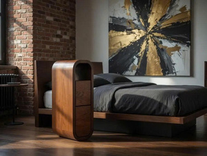 Mesita de Noche Moderna de Madera Maciza de Fresno con 2 Cajones y Estante Abierto, Acabado en Nogal, Mesa Auxiliar Estrecha para Cama - Product Image 5