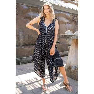 Mono de algodón sin mangas para mujer, con rayas, cuello en V, ajuste holgado, dobladillo asimétrico, ropa informal de playa - Product Image 1