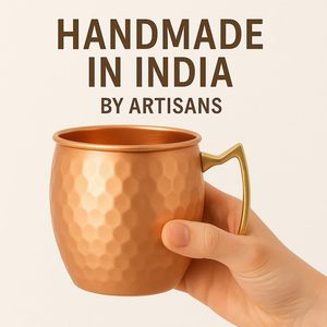 Premium Quality Reine International 450ml Moscow Mule <b>Beer</b> Mug Pure Copper Brass Handle Hammered Metal Leak Proof BPA Free - Product Image 3