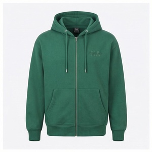 Sudadera con Capucha Verde para Hombre, Cierre de Cremallera, Corte Regular, Felpa Francesa de Algodón, Estilo Casual para Otoño, Bolsillo Frontal con Logotipo - Product Image 1