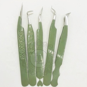 Nouvelle conception de qualité supérieure Pince à épiler Revêtement en poudre vert chasseur Pointe argentée Testé à la main Étiquette personnalisée Acier inoxydable durable - Product Image 1